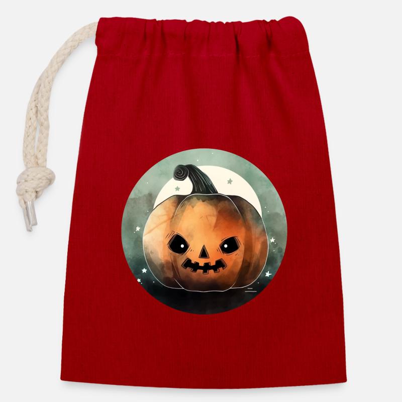 Halloween Pumpkin - Closable cotton gift bag (14x20cm) - red