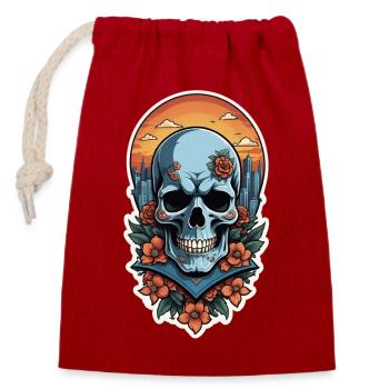 Bones and Botany skull - Closable cotton gift bag (14x20cm) - red - Front