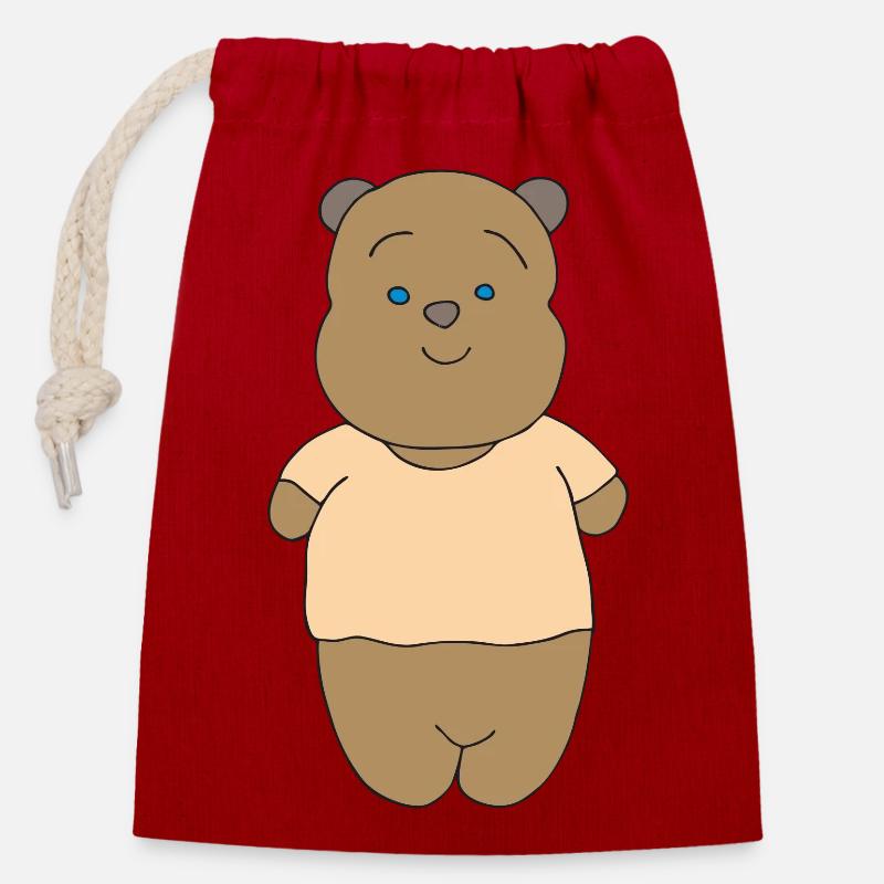teddy bear - Closable cotton gift bag (14x20cm) - red