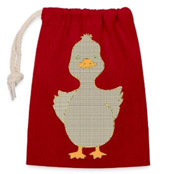 Karo-Ente mit gelbem Schnabel - Verschließbarer Geschenkbeutel aus Baumwolle (14x20cm) - Rot - Vorne