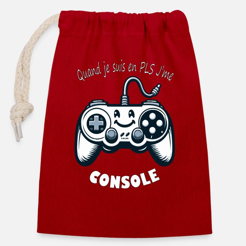 Console - Sac cadeau en coton avec cordon (14 x 20 cm) - rouge