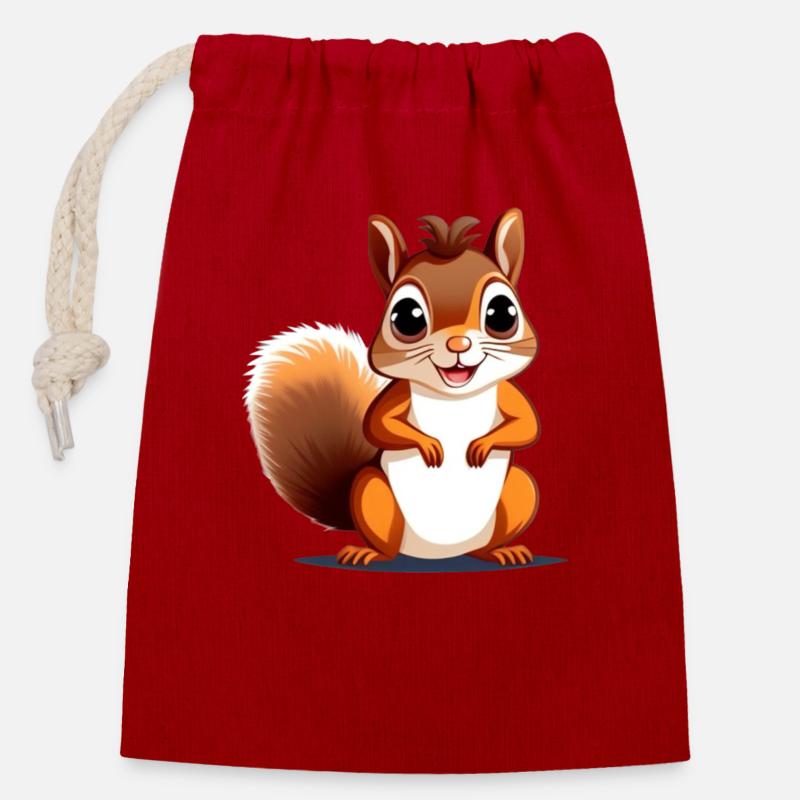 Écureuil - Sac cadeau en coton avec cordon (14 x 20 cm) - rouge