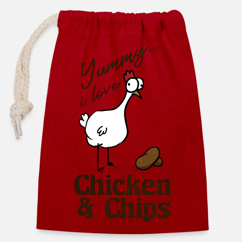 chicken and chips - Closable cotton gift bag (14x20cm) - red