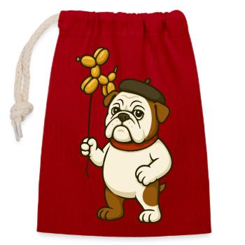 Bouledogue artistique tenant un chien ballon doré - Sac cadeau en coton avec cordon (14 x 20 cm) - rouge - Devant