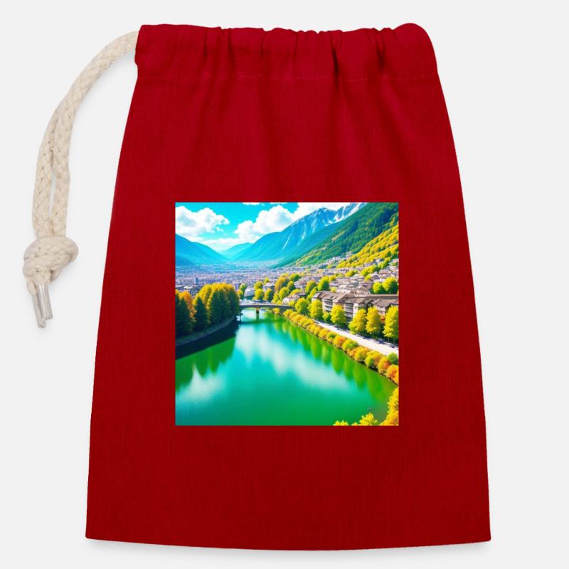 Emerald Valley und Alpendorf - Verschließbarer Geschenkbeutel aus Baumwolle (14x20cm) - Rot