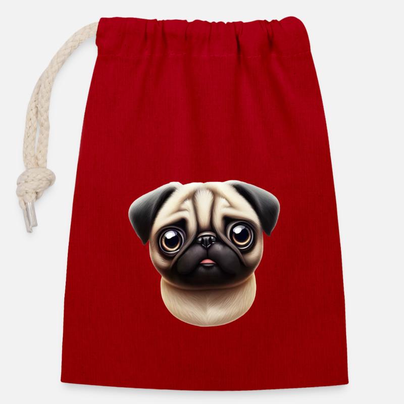 Illustration de style carlin - Sac cadeau en coton avec cordon (14 x 20 cm) - rouge