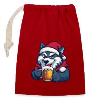 Wolf Beer Xmas Christmas - Closable cotton gift bag (14x20cm) - red - Front