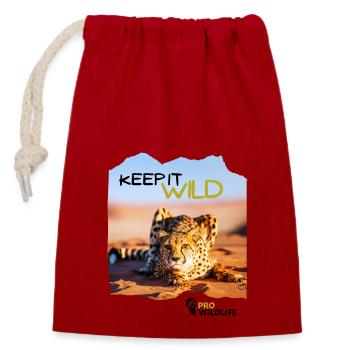 KEEP IT WILD Gepard - Verschließbarer Geschenkbeutel aus Baumwolle (14x20cm) - Rot - Vorne