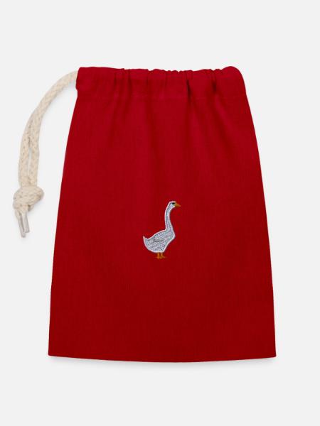 Oie brodée - Sac cadeau en coton avec cordon (14 x 20 cm) - rouge