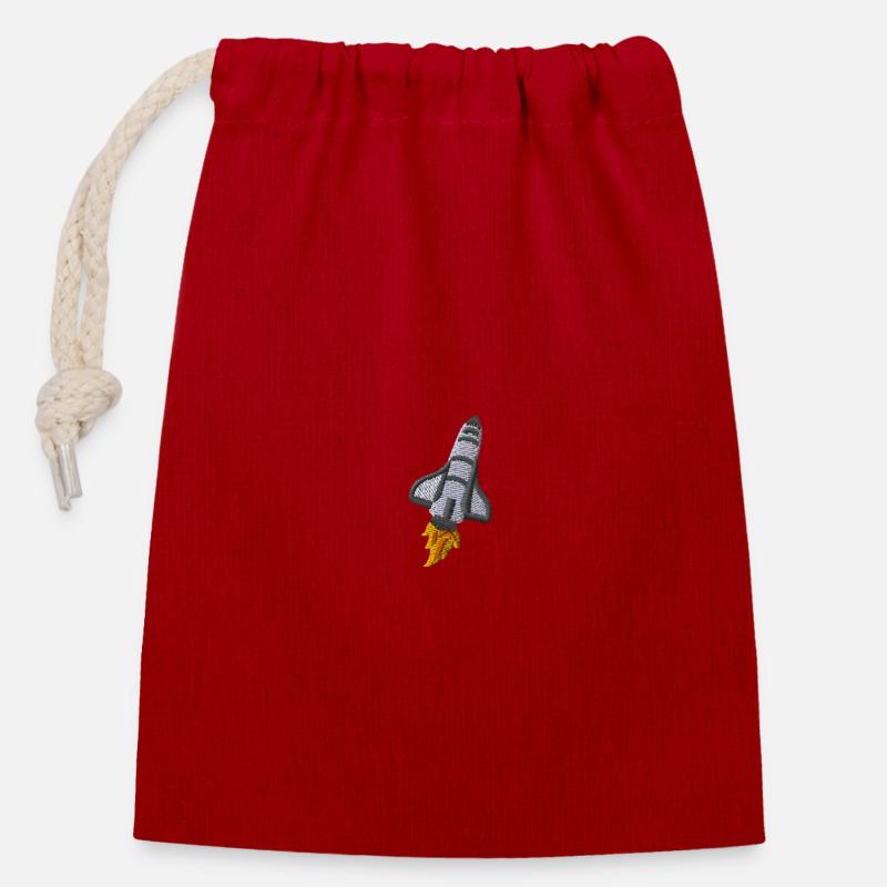 Navette spatiale - Sac cadeau en coton avec cordon (14 x 20 cm) - rouge