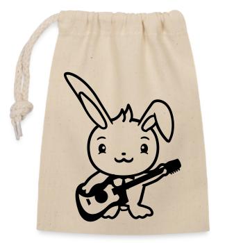 Rabbit Bunny Plays Cute Guitar Music Guitarist - Closable cotton gift bag (14x20cm) - nature - Front