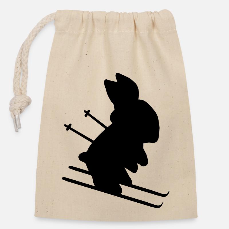 ski - Closable cotton gift bag (14x20cm) - nature