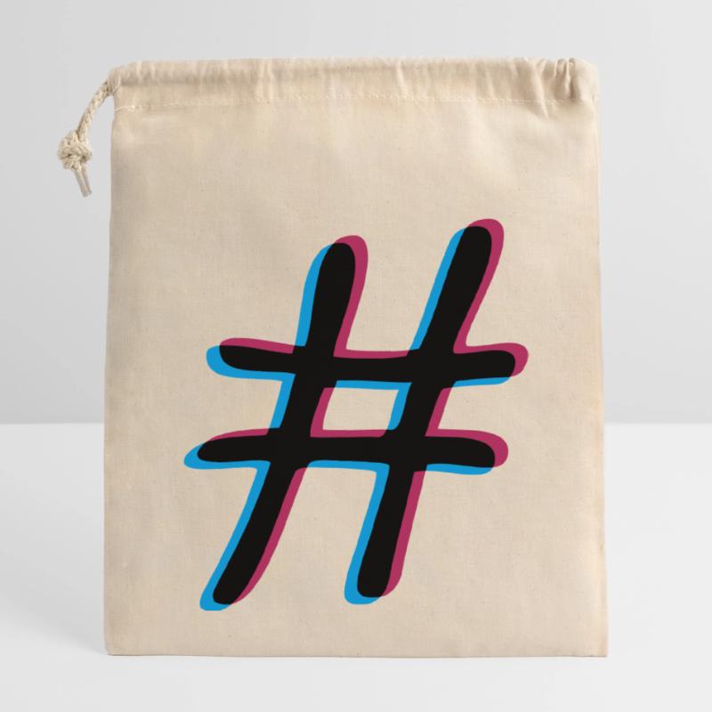 3D effect hashtag Closable cotton gift bag (14x20cm)