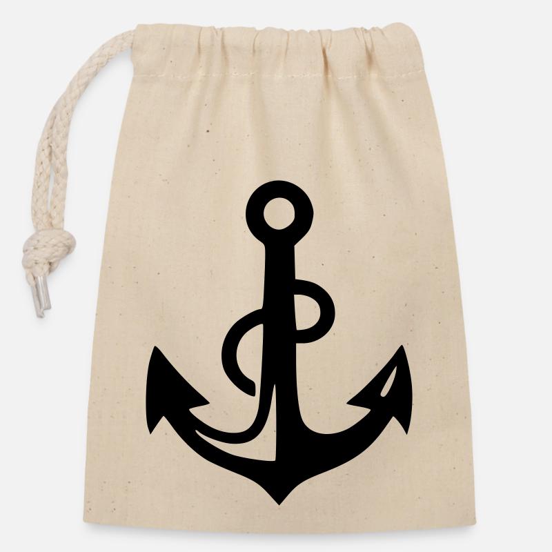 Ancre de bateau - Sac cadeau en coton avec cordon (14 x 20 cm) - nature
