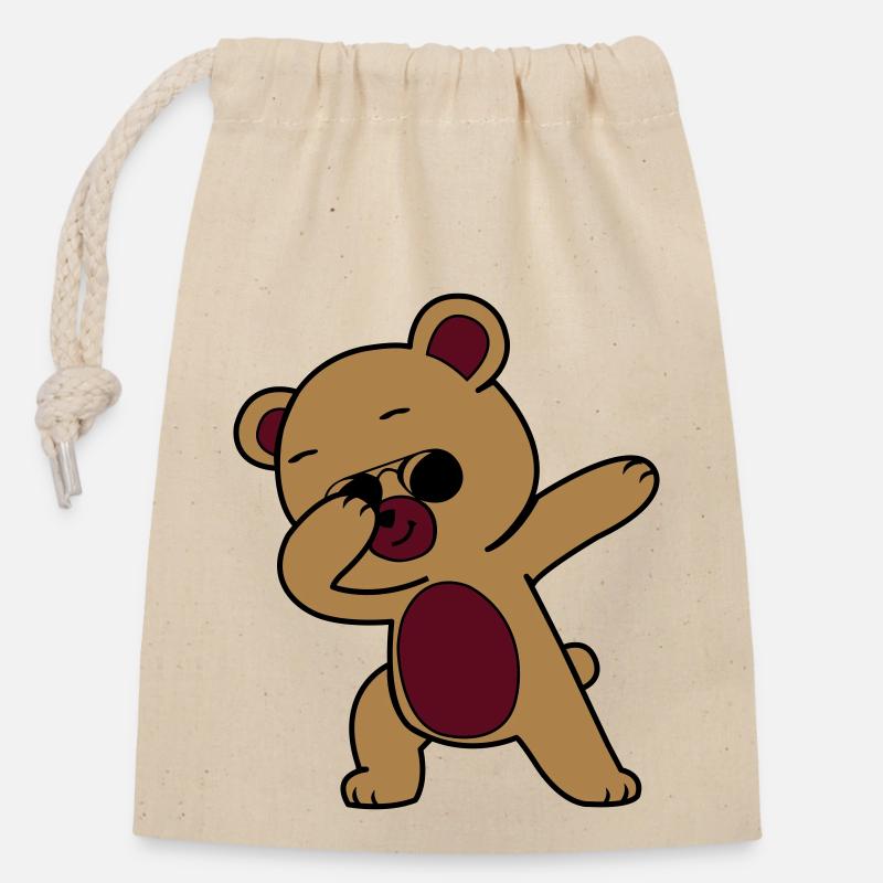 Dabbing Bear Cool - Sac cadeau en coton avec cordon (14 x 20 cm) - nature