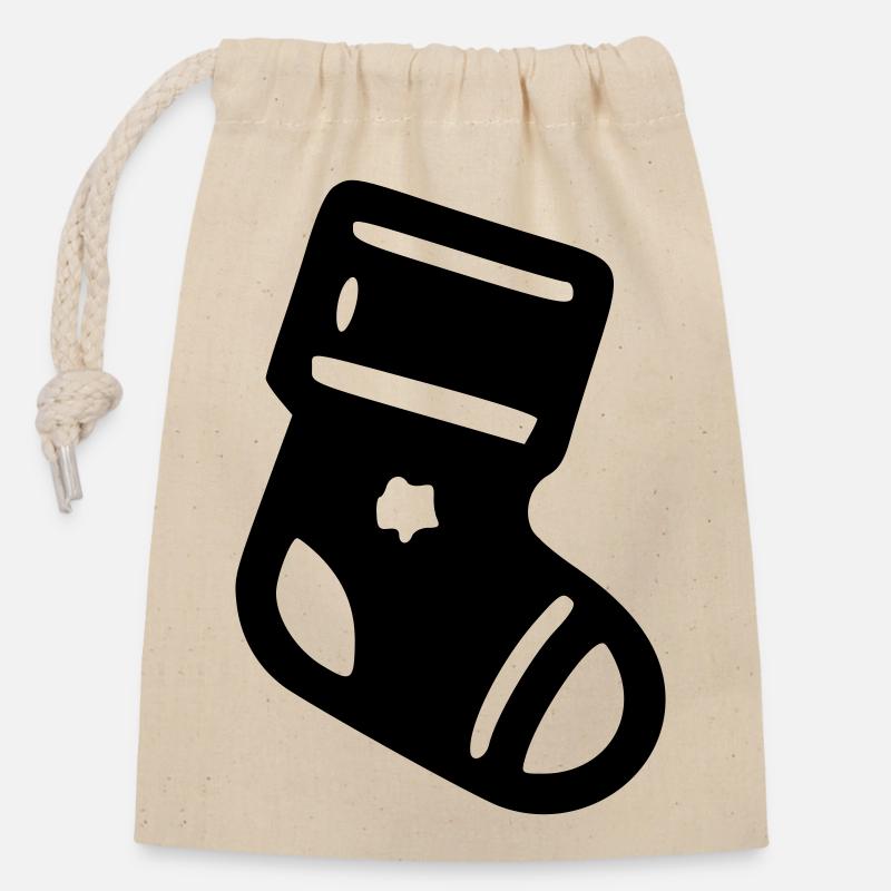 Chaussette Noël - Sac cadeau en coton avec cordon (14 x 20 cm) - nature