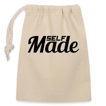 text erfolgreich schild logo reich self made man m - Verschließbarer Geschenkbeutel aus Baumwolle (14x20cm) - Natur - Vorne