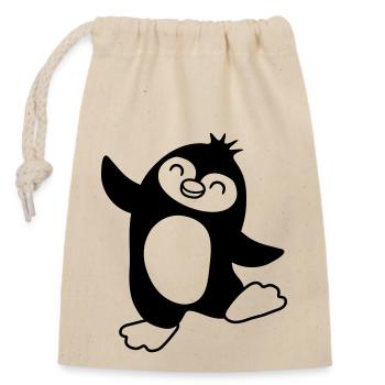 Mignon pingouin heureux dansant - Sac cadeau en coton avec cordon (14 x 20 cm) - nature - Devant