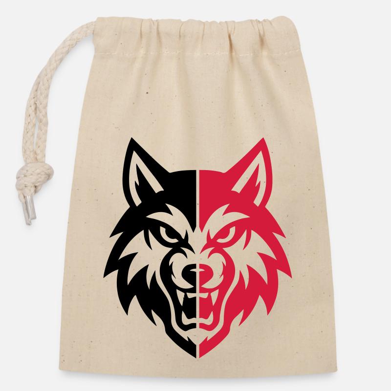 Logo de la tête de loup - Sac cadeau en coton avec cordon (14 x 20 cm) - nature