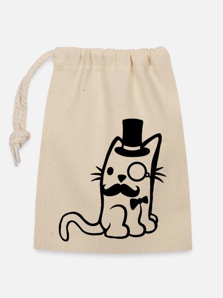 Brille Monokel Herr Katze - Verschließbarer Geschenkbeutel aus Baumwolle (14x20cm) - Natur