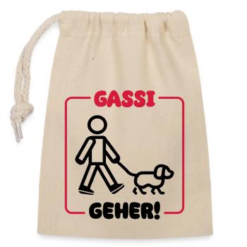 Gassi Gehen Hund - Verschließbarer Geschenkbeutel aus Baumwolle (14x20cm) - Natur - Vorne