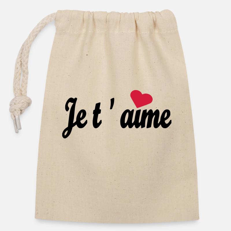 je t `aime - Sac cadeau en coton avec cordon (14 x 20 cm) - nature