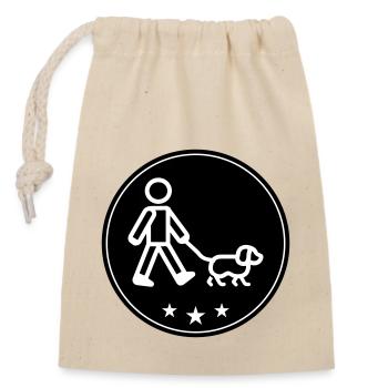Gassi Gehen Hund - Verschließbarer Geschenkbeutel aus Baumwolle (14x20cm) - Natur - Vorne