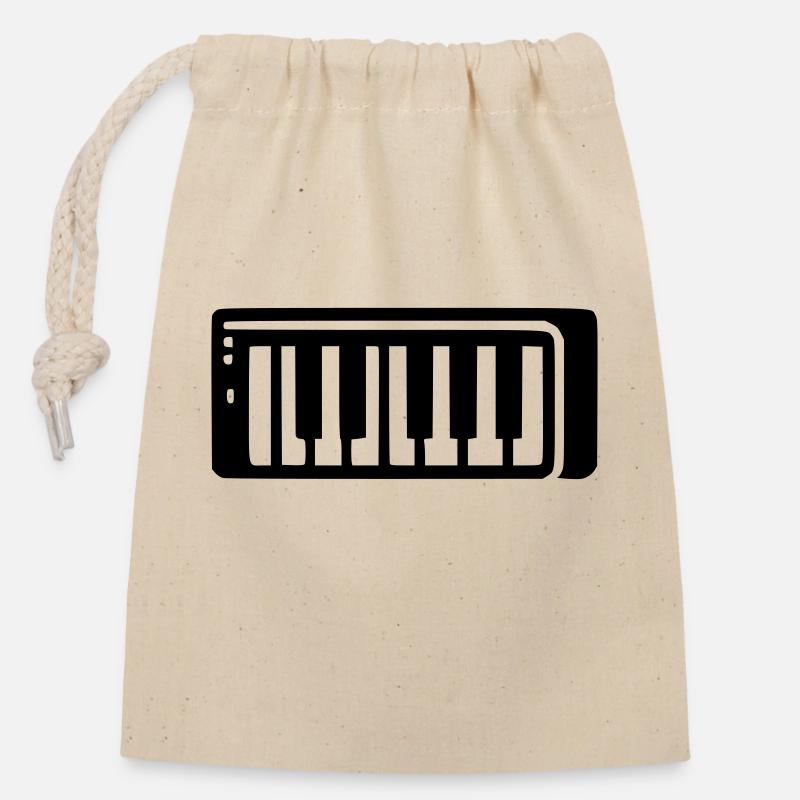 Clavier piano - Sac cadeau en coton avec cordon (14 x 20 cm) - nature