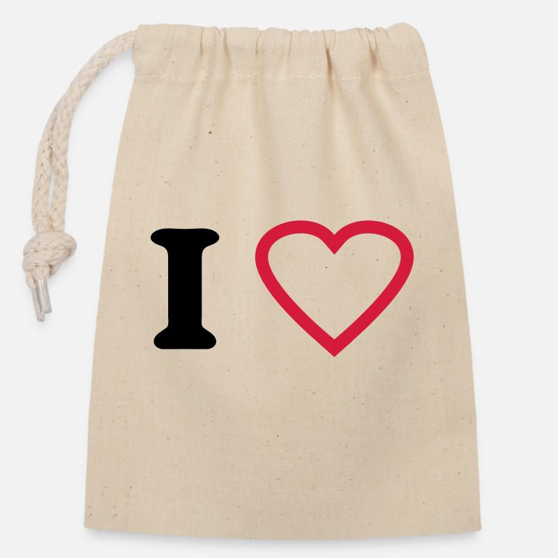 i love - Sac cadeau en coton avec cordon (14 x 20 cm) - nature