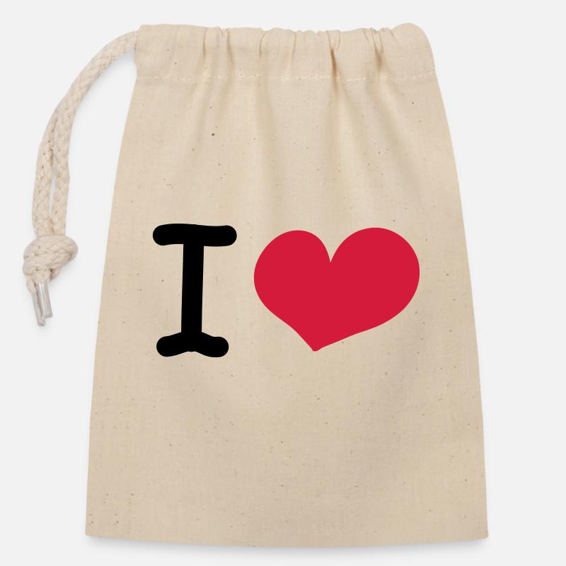i love - Sac cadeau en coton avec cordon (14 x 20 cm) - nature