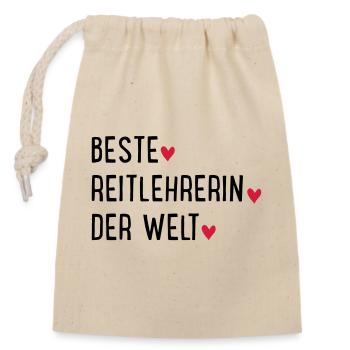 Beste Reitlehrerin der Welt - Verschließbarer Geschenkbeutel aus Baumwolle (14x20cm) - Natur - Vorne