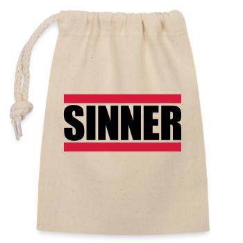 Sinner Text Logo - Closable cotton gift bag (14x20cm) - nature - Front