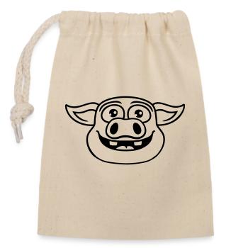 Head Happy Pig Comic - Closable cotton gift bag (14x20cm) - nature - Front