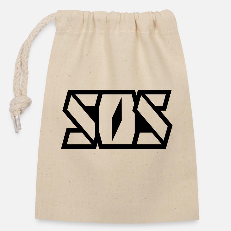 Lettrage SOS - Sac cadeau en coton avec cordon (14 x 20 cm) - nature