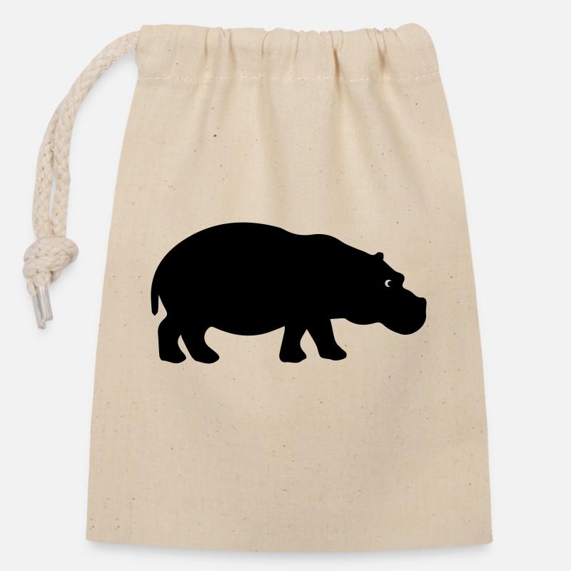 Silhouette d’hippopotame - Sac cadeau en coton avec cordon (14 x 20 cm) - nature