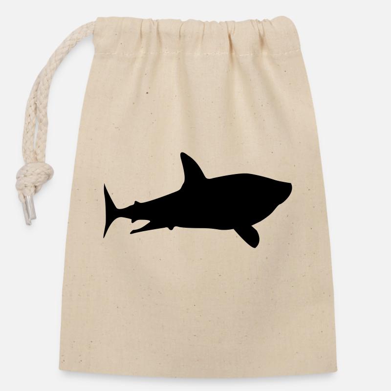 Silhouette de requin - Sac cadeau en coton avec cordon (14 x 20 cm) - nature