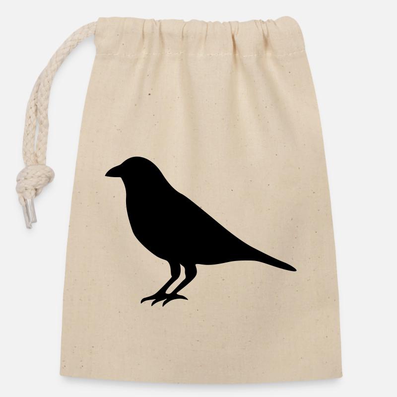 Raven - Closable cotton gift bag (14x20cm) - nature
