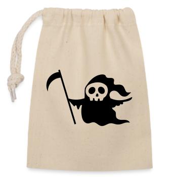Crâne de mort ambulant avec une faux - Sac cadeau en coton avec cordon (14 x 20 cm) - nature - Devant