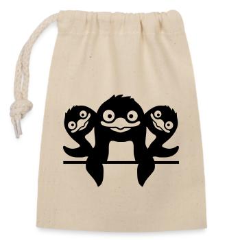 Drôles de pingouins 3 amis - Sac cadeau en coton avec cordon (14 x 20 cm) - nature - Devant
