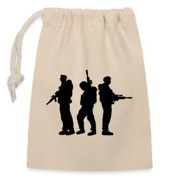 3 Soldaten, Besatzung, Kriegsteam, Freiheitssoldat, Kämpfer - Verschließbarer Geschenkbeutel aus Baumwolle (14x20cm) - Natur - Vorne
