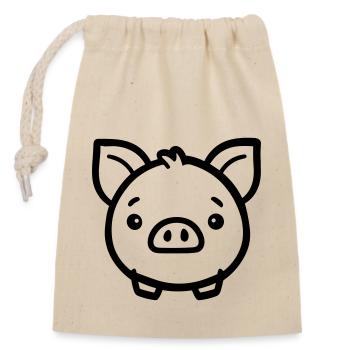 cochon - Sac cadeau en coton avec cordon (14 x 20 cm) - nature - Devant