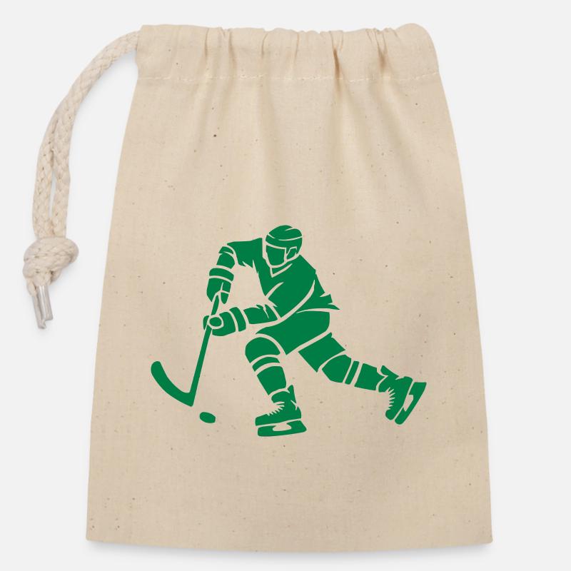 Joueurs de hockey - Sac cadeau en coton avec cordon (14 x 20 cm) - nature