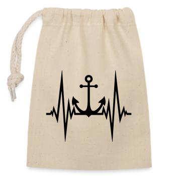 heartbeat pulse frequency anchor boat ship swim - Closable cotton gift bag (14x20cm) - nature - Front