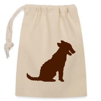 Dog Sitting Silhouette Tongue Sticking Out Outline - Closable cotton gift bag (14x20cm) - nature - Front