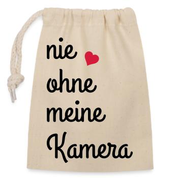 Jamais sans mon appareil photo - Sac cadeau en coton avec cordon (14 x 20 cm) - nature - Devant