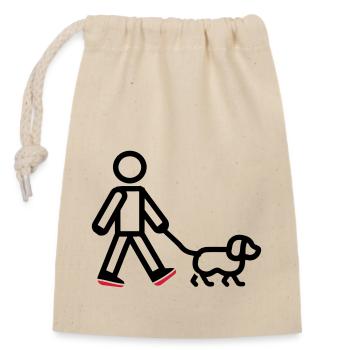 Gassi Gehen Hund - Verschließbarer Geschenkbeutel aus Baumwolle (14x20cm) - Natur - Vorne