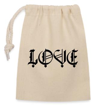 Coeurs d’amour en lettres noires - Sac cadeau en coton avec cordon (14 x 20 cm) - nature - Devant