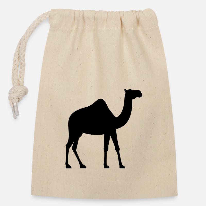Chameau - Sac cadeau en coton avec cordon (14 x 20 cm) - nature
