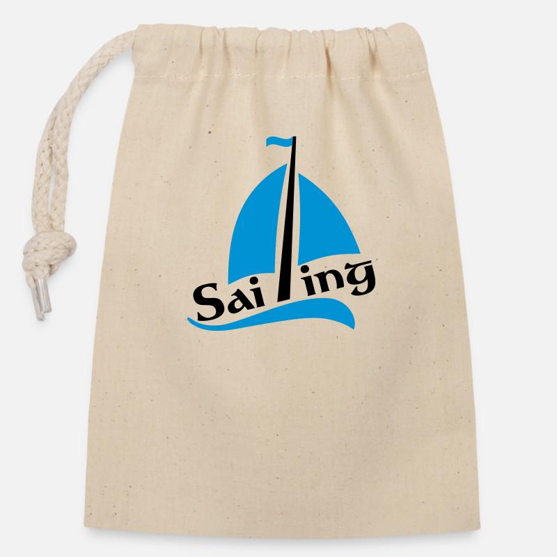 bateau à voile - Sac cadeau en coton avec cordon (14 x 20 cm) - nature