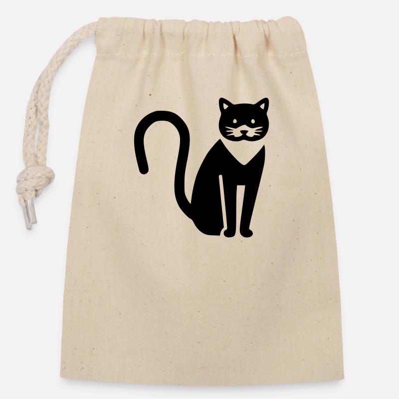 Cat - Closable cotton gift bag (14x20cm) - nature